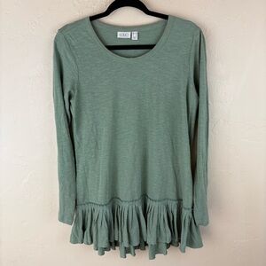 LOGO by Lori Goldstein Sage Green Long Sleeve Ruffle Top size Small